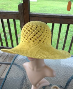 Cindy's tester hat of Southern and Sassy summer hat pattern by ELK Studio
